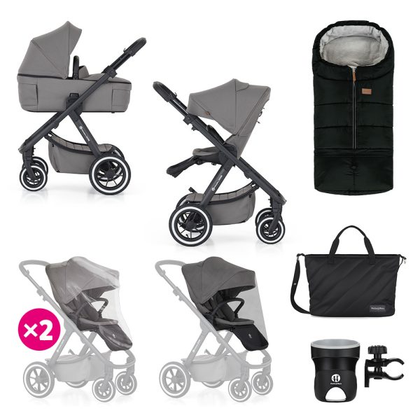 Petite & Mars Kombinált Babakocsi ICON 2in1 Dove Grey XXL AIR - Extra Tágas, Légáteresztő és Könnyű Babakocsi Újszülöttkortól