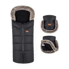   Petite & Mars Arctic 4in1 Téli Szett Furry Forever Black Bundazsák Kézmelegítő és Kesztyű Babakocsira