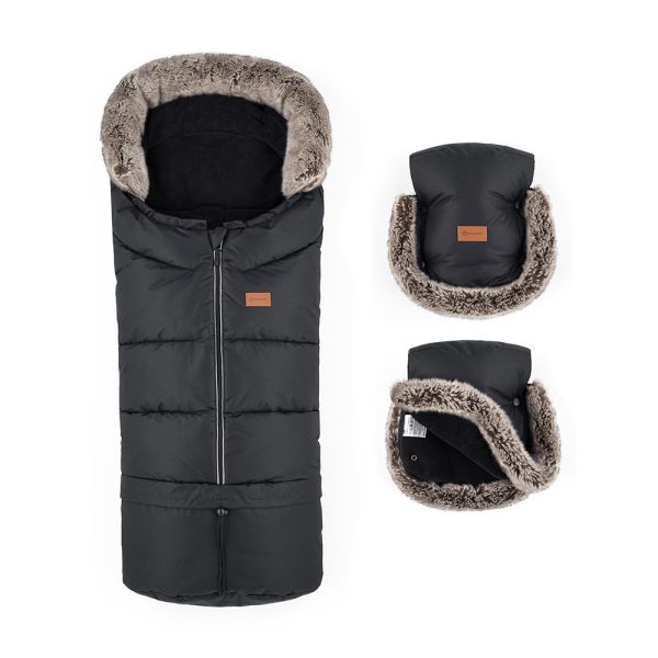 Petite & Mars Arctic 4in1 Téli Szett Furry Forever Black Bundazsák Kézmelegítő és Kesztyű Babakocsira