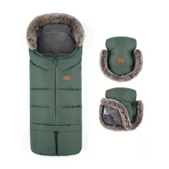   Petite & Mars Arctic 4in1 Téli Szett Furry Veritable Khaki Bundazsák Kézmelegítő és Kesztyű Babakocsira