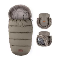   Petite & Mars Comfy 4in1 Téli Bundazsák + Szőrme Kézmelegítő Babakocsira Furry Mocha Mousse - Extra Meleg, Vízálló, OEKO-TEx®, Univerzális Méret, Teljes Téli Szett