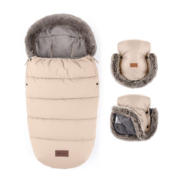 Petite & Mars Comfy 4in1 Téli Bundazsák + Szőrme Kézmelegítő Babakocsira Furry Rose Petal - Extra Meleg, Vízálló, OEKO-TEX®, Univerzális Méret, Teljes Téli Szett