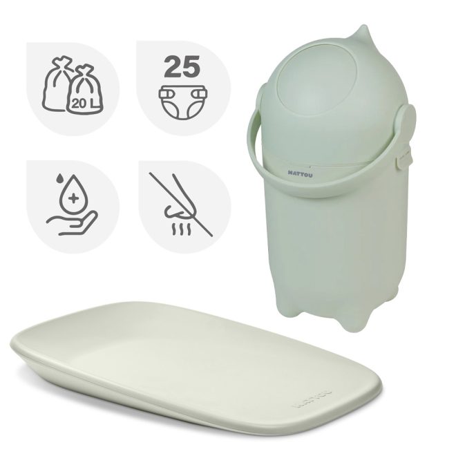 Nattou Pelenkakosár Dropy és Pelenkázó Alátét Softy Zöld 50x70cm - Puha Mindennapi Törődéshez és Sokoldalú Használatra