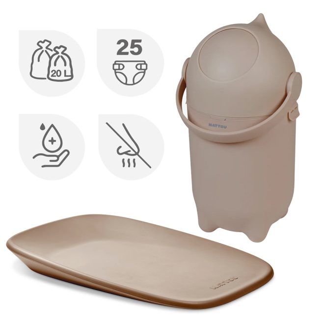 Nattou Pelenkakosár Dropy a Pelenkázó Alátét Softy Taupe 50x70cm - Puha Mindennapi Törődéshez és Sokoldalú Használatra