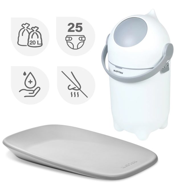 Nattou Pelenkakosár Dropy és Pelenkázó Alátét Softy Fehér Szürke 50x70cm - Puha Mindennapi Törődéshez és Sokoldalú Használatra