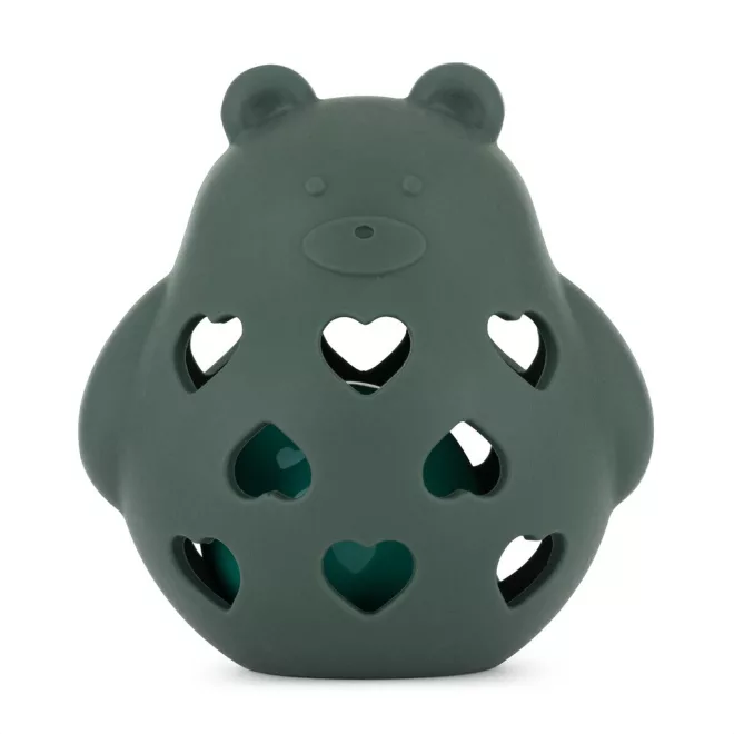 Petite & Mars Szilikon Játék Csörgővel Bear Basil Misty Green - Biztonságos és Fejlesztő Baba Játék 0 hónapostól