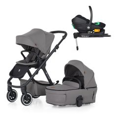   Petite & Mars Icon 3 az 1-ben Kombinált Babakocsi Dove Grey Air - Core Pro i-Size Autósüléssel és Isofix Bázissal, Komplett Utazórendszer
