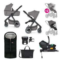   Petite & Mars Icon 3 az 1-ben Kombinált Babakocsi Dove Grey xxL - Core Pro i-Size Autósüléssel és Isofix Bázissal, Komplett Utazórendszer