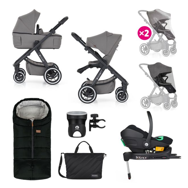 Petite & Mars Icon 3 az 1-ben Kombinált Babakocsi Dove Grey xxL - Core Pro i-Size Autósüléssel és Isofix Bázissal, Komplett Utazórendszer