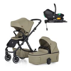   Petite & Mars Icon 3 az 1-ben Kombinált Babakocsi Mossy Green Air - Core Pro i-Size Autósüléssel és Isofix Bázissal, Komplett Utazórendszer