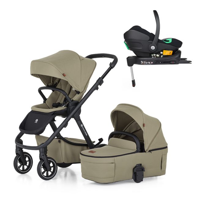 Petite & Mars Icon 3 az 1-ben Kombinált Babakocsi Mossy Green RWS - Core Pro i-Size Autósüléssel és Isofix Bázissal, Komplett Utazórendszer
