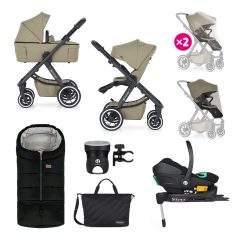   Petite & Mars Icon 3 az 1-ben Kombinált Babakocsi Mossy Green xxL - Core Pro i-Size Autósüléssel és Isofix Bázissal, Komplett Utazórendszer