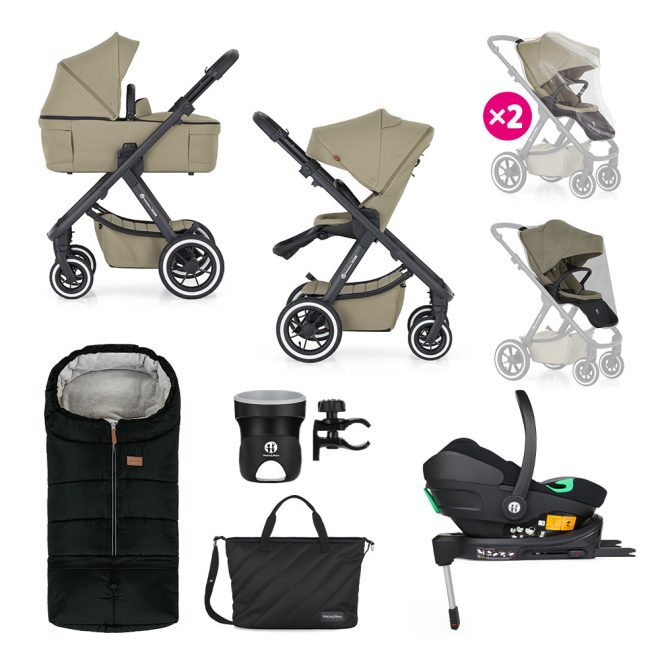 Petite & Mars Icon 3 az 1-ben Kombinált Babakocsi Mossy Green xxL - Core Pro i-Size Autósüléssel és Isofix Bázissal, Komplett Utazórendszer