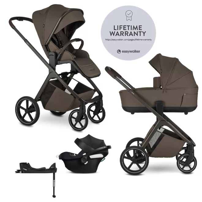 EasyWalker Zoey Chestnut Brown Kombinált Babakocsi Szett Cybex Aton B2 i-Size Autósüléssel és Bázistalppal - Komplett Utazórendszer Újszülött Kortól