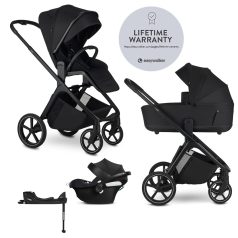   EasyWalker Zoey 3 az 1-ben Kombinált Babakocsi Szett Pure Black CYBEx Aton B2 i-Size Autósüléssel és Bázistalppal - Újszülöttől, Biztonságos Utazás
