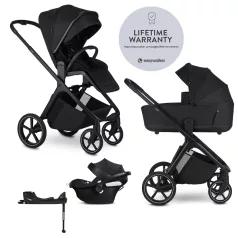   EasyWalker Zoey 3 az 1-ben Kombinált Babakocsi Szett Pure Black CYBEx Aton B2 i-Size Autósüléssel és Bázistalppal - Újszülöttől, Biztonságos Utazás