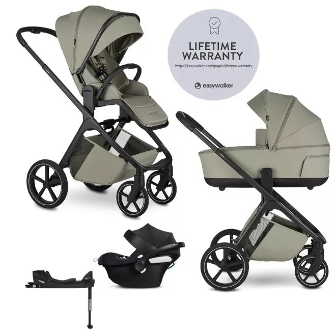 EasyWalker Zoey 3 az 1-ben Kombinált Babakocsi Szett Sage Green CYBEx Aton B2 i-Size Autósüléssel és Bázistalppal - Újszülöttől, Biztonságos Utazás