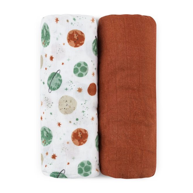 Petite & Mars Bambusz Muszlin Pelenka Szett 2db Misty Celestial Planets 120x120cm - Puha, Légáteresztő és Bőrbarát Pelenkák Újszülötteknek