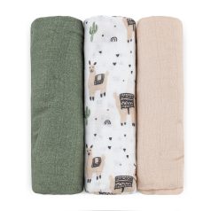   Petite & Mars Bambusz Muszlin Pelenka Szett 3db Moussy Llama Vibes 68x68cm - Puha, Légáteresztő és Bőrbarát Pelenkák Újszülötteknek