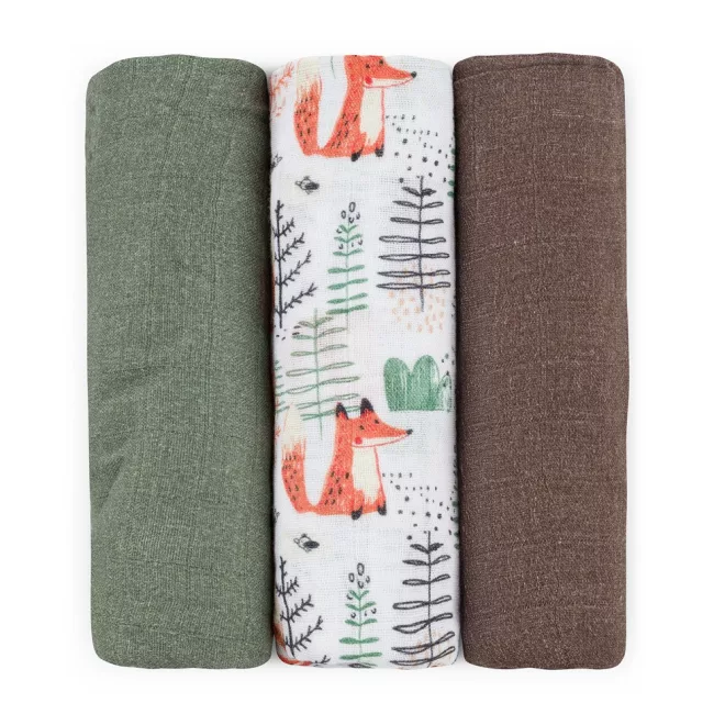 Petite & Mars Bambusz Muszlin Pelenka Szett 3db Moussy Forest Fox 68x68cm - Puha, Légáteresztő és Bőrbarát Pelenkák Újszülötteknek