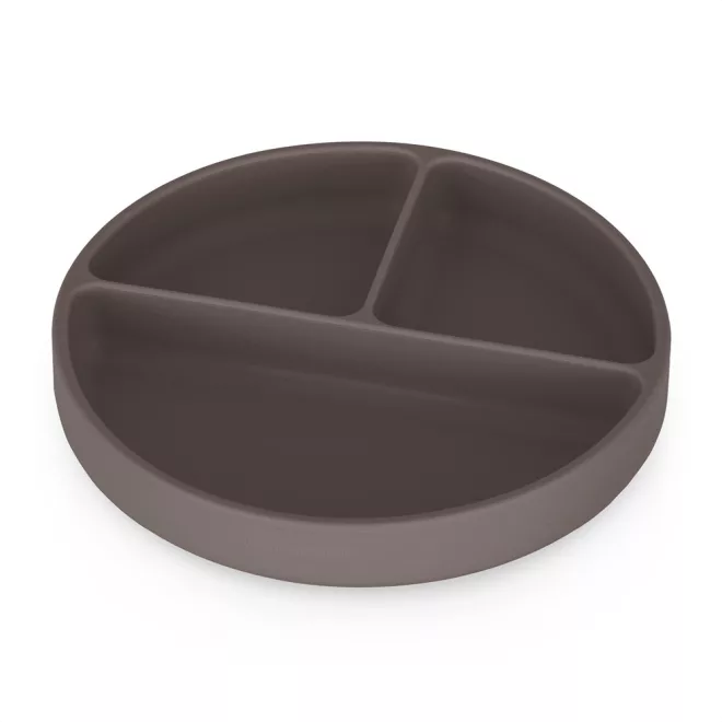 Petite & Mars Take & Match Szilikon Osztott Kerek Tányér Bitter Cocoa - Tapadó Aljú, BPA-mentes és Könnyen Tisztítható Étkező Tányér 6 Hónapos Kortól