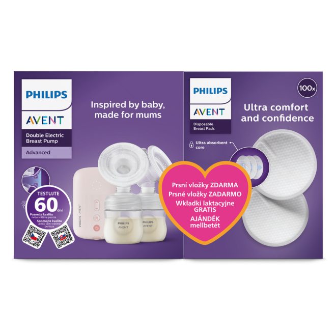Philips Avent Elektromos Dupla Mellszívó (SCF397/31) + 100 db Ajándék Melltartóbetét - Natural Motion Technológia, 8 Stimulációs és 16 Fejési Üzemmód, Halk és Kényelmes Használat