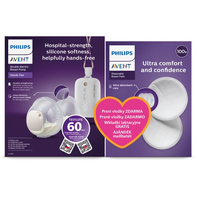 Philips Avent Hands-Free DUO Premium Plus Elektromos Mellszívó (SCF532/11) + Ajándék Eldobható Melltartóbetét - Kéz Nélküli Használat, Natural Motion Technológia, Halk és Kényelmes Fejés