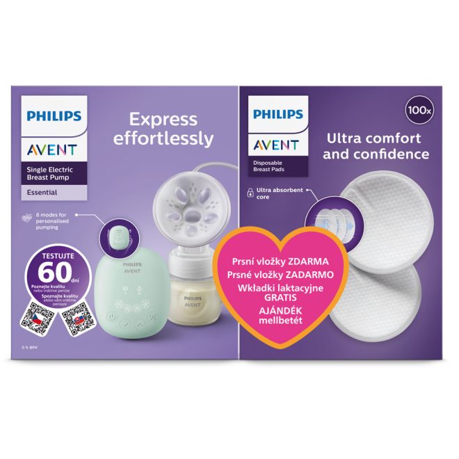 Philips Avent Essential Elektromos Mellszívó (SCF323/11) + Ajándék Eldobható Melltartóbetét - Natural Motion Technológia, 8 Stimulációs és 16 Fejési Üzemmód, Halk és Kényelmes Használat