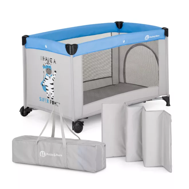 Petite & Mars Koot Utazóágy Zebra Super Power - Összecsukható, Könnyen Szállítható Baba Utazóágy, Otthonra és Útra