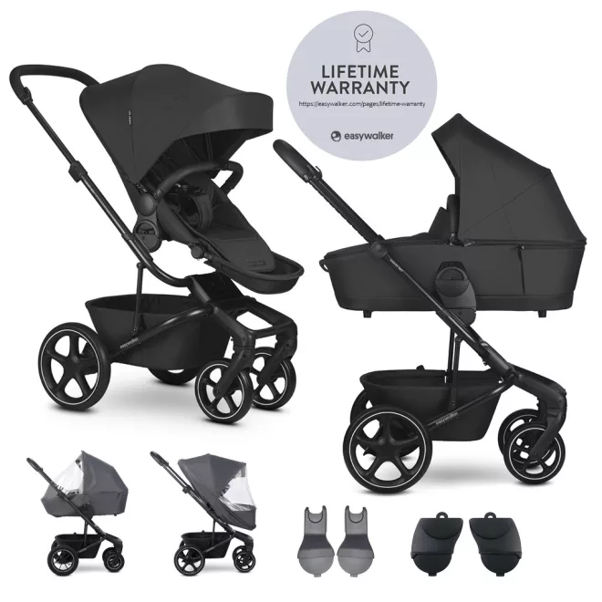 EasyWalker Harvey NxT Set xL Kombinált Babakocsi Eclipse Black - Prémium Kényelem, Teljes Tartozékszett, Újszülöttől Használható