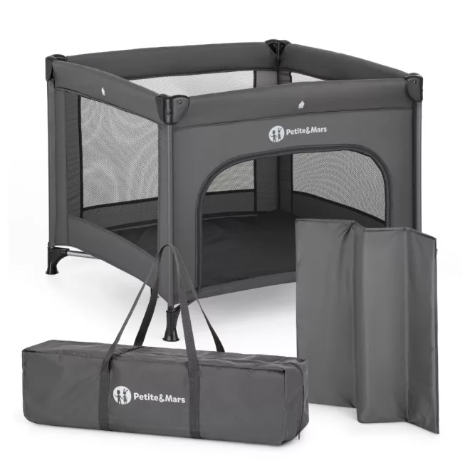 Petite & Mars Nook Urban Charcoal Grey Utazó Járóka - Biztonságos Pihenéshez Otthonra és Utazáshoz