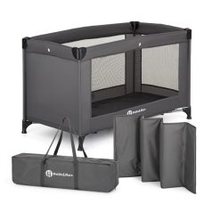   Petite & Mars Koot Literite Utazóágy - Dark Grey, Könnyű és Összecsukható Baba Utazóágy, Otthonra és Útra