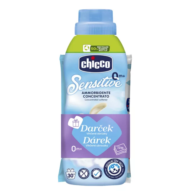 Chicco Koncentrált Öblítő Édes Púder 750ml + Nedves Törlőkendő 72db Ingyen - Kíméletes Baba Ruhatisztításhoz és Friss Illathoz