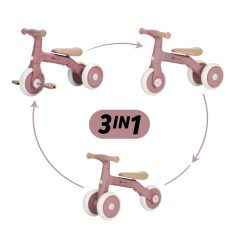   Petite & Mars Bingo 3 az 1-ben Multifunkciós Gyerek Tricikli Dusty Rose - Tolókarral Irányítható, Átalakítható Kialakítás, Kényelmes és Biztonságos