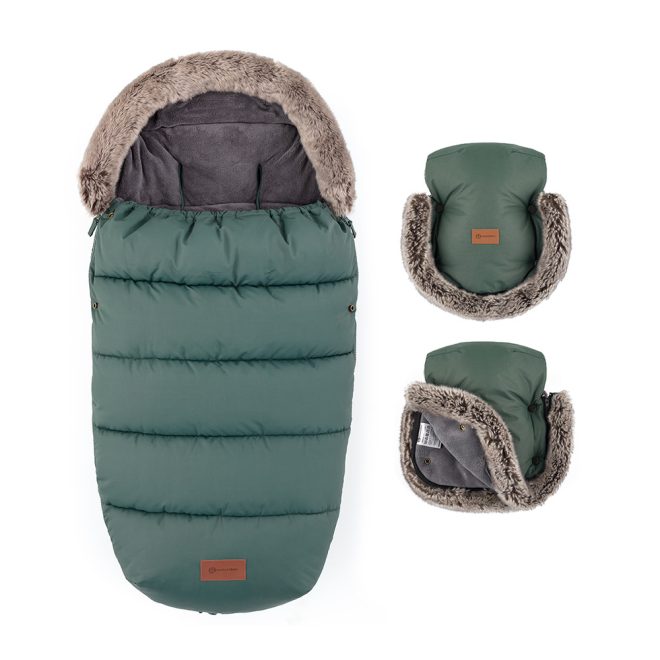 Petite & Mars Comfy 4in1 Téli Szett - Bundazsák, Kézmelegítő és Babakocsi Kiegészítő Furry Veritable Khaki - Meleg, Vízlepergető és Szélálló Anyagból
