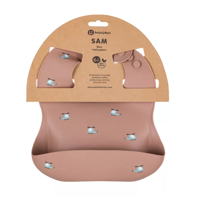Petite & Mars Take&Match Kék Helikopteres Szilikon Előke 6 Hónapos Kortól - Rugalmas Étkezési Védelem