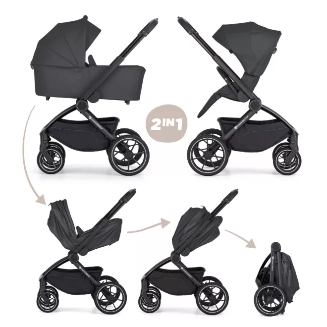 Petite & Mars SCOUT 2 az 1-ben Antracit Hold Kombinált Babakocsi - Prémium Kényelem, Sokoldalú Megoldás, Babával Való Mindennapokra