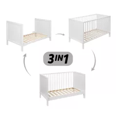   Petite & Mars Mila 3 az 1-ben White Wood Fa Kiságy 120x60cm - Időtálló Kényelemhez és Babaszobába