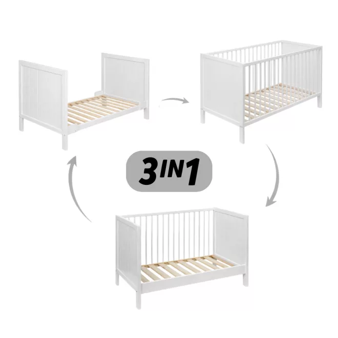 Petite & Mars Mila 3 az 1-ben White Wood Fa Kiságy 120x60cm - Időtálló Kényelemhez és Babaszobába