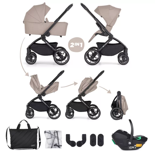 Petite & Mars Kombinált Babakocsi Scout 3 az 1-ben Cappuccino Krém + Core Pro i-Size – NaturalBabyShop részletes termékkép és vásárlási információ
