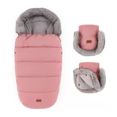 Petite & Mars Comfy 4in1 Téli Bundazsák Szett + Babakocsi Kézmelegítő Furry Old Rose – Meleg, Vízálló Téli Kialakítással