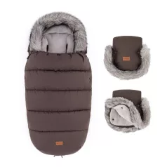 Petite & Mars Comfy 4in1 Téli Bundazsák Szett + Babakocsi Kézmelegítő Furry Rich Brown – Meleg, Vízálló Téli Kialakítással
