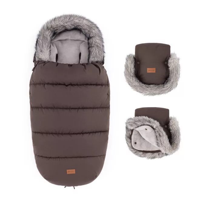 Petite & Mars Comfy 4in1 Téli Bundazsák Szett + Babakocsi Kézmelegítő Furry Rich Brown – Meleg, Vízálló Téli Kialakítással