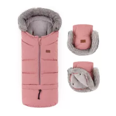 Petite & Mars Arctic 4in1 Téli Bundazsák Szett + Babakocsi Kézmelegítő Furry Old Rose – Meleg, Vízálló Téli Kialakítással