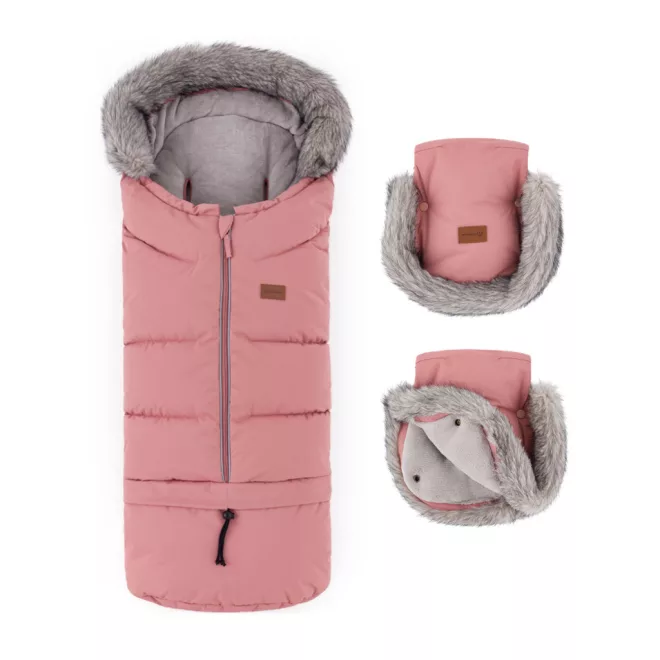 Petite & Mars Arctic 4in1 Téli Bundazsák Szett + Babakocsi Kézmelegítő Furry Old Rose – Meleg, Vízálló Téli Kialakítással