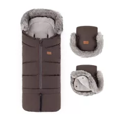 Petite & Mars Arctic 4in1 Téli Bundazsák Szett + Babakocsi Kézmelegítő Furry Rich Brown – Meleg, Vízálló Téli Kialakítással