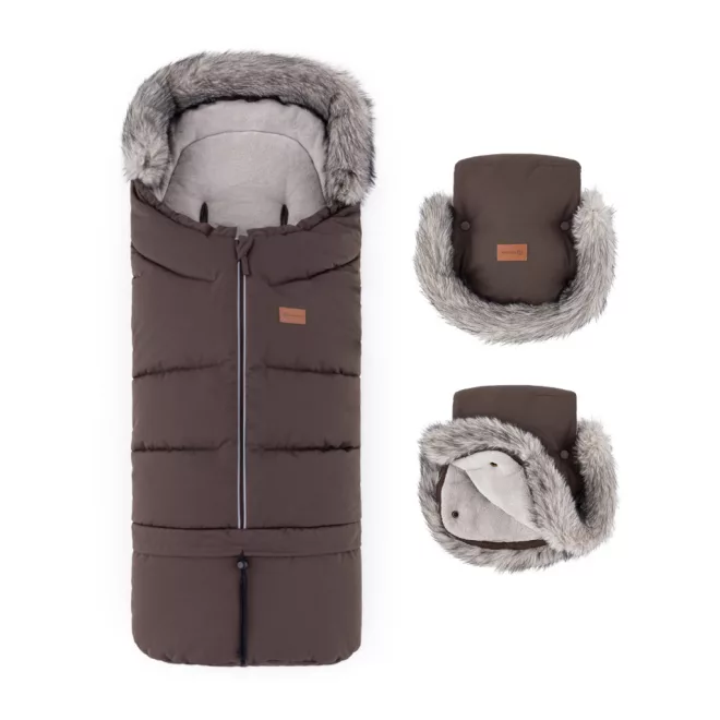 Petite & Mars Arctic 4in1 Téli Bundazsák Szett + Babakocsi Kézmelegítő Furry Rich Brown – Meleg, Vízálló Téli Kialakítással