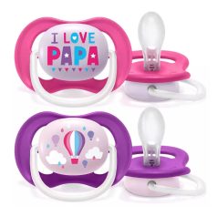   Philips Avent Ultra Air Játszócumi Text 6-18 Hónapos Korosztály Pink Lila Lányos Kivitel 2db(SCF080/04)