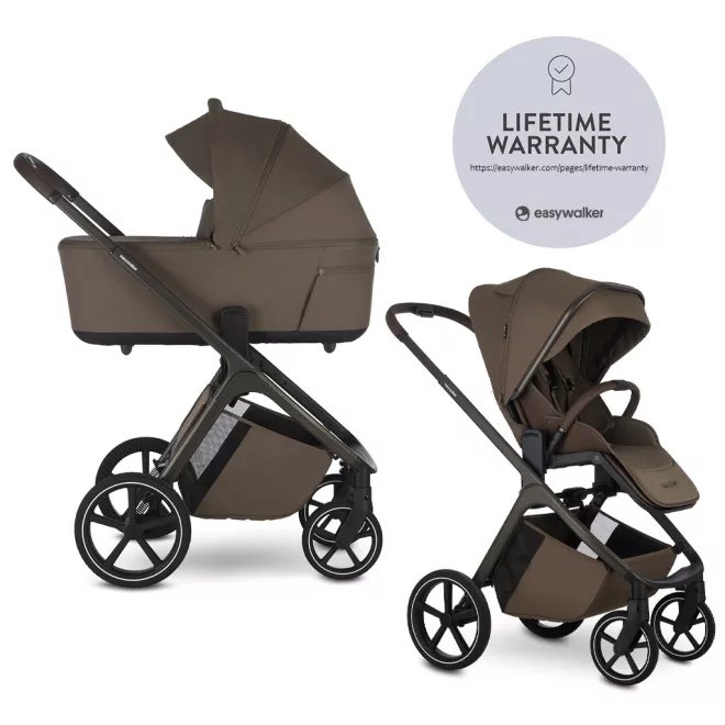 Easywalker Zoey Go Chestnut Brown Kombinált Babakocsi – 22kg-ig, UPF50+ Kupolával és Összecsukható Mózeskosárral