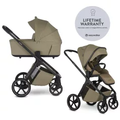 Easywalker Zoey Go Moss Green Kombinált Babakocsi – 22kg-ig, UPF50+ Kupolával és Összecsukható Mózeskosárral